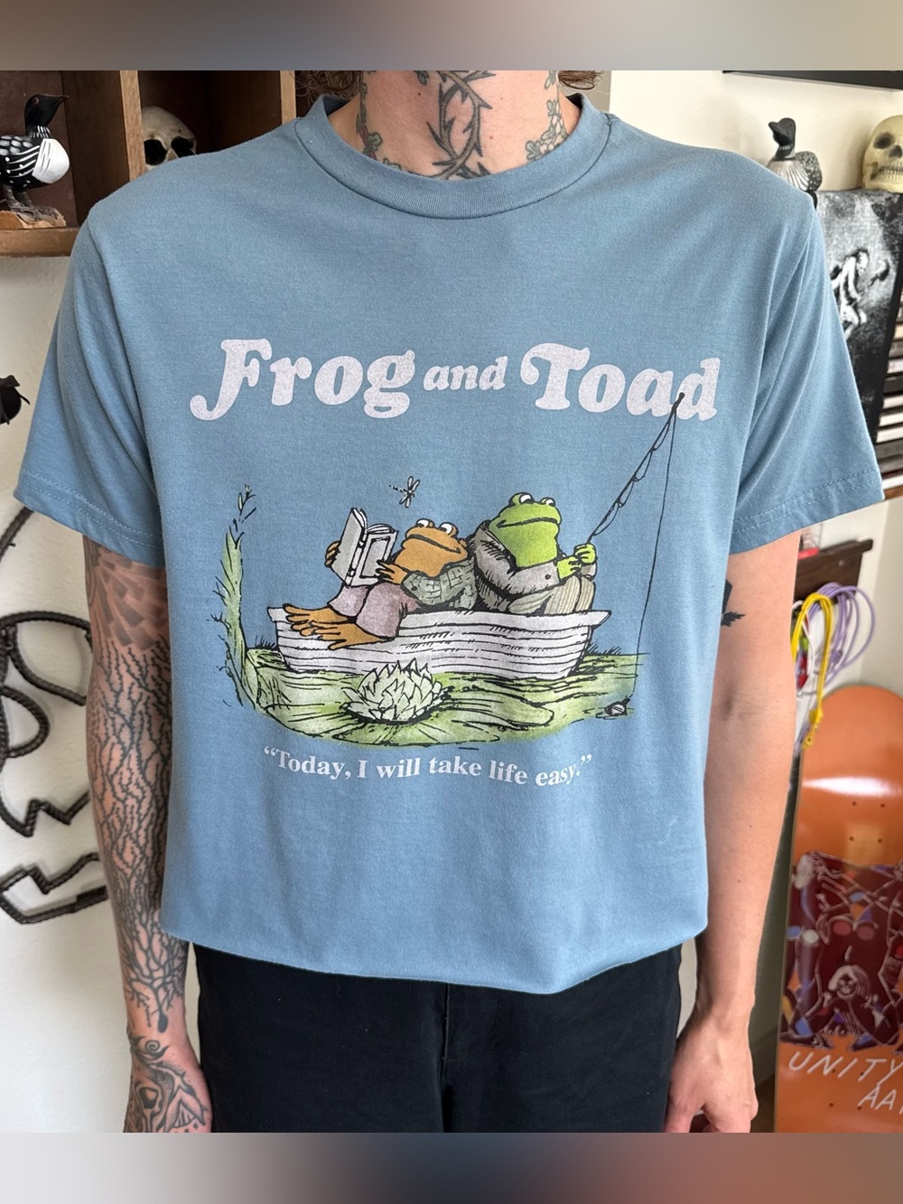 Frog and Toad Blue Cropped Graphic Tee ~ Size Small